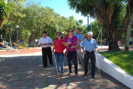 Marcos; Tânia; Alessandra; Seu Luiz; Ramão (encoberto) e Paulo, durante os trabalhos do TCC/Karolyn na "Pracinha" da Praça XV de Novembro.